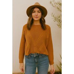 Tahari Cable Knit Sweater Dolman Sleeve Burnt Orange Amber XS Fall Cozy Casual